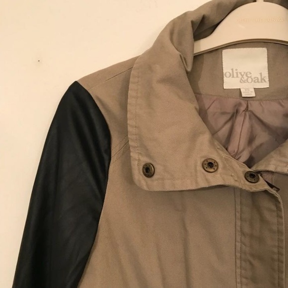 BOGO Olive & Oak Khaki Faux Sleeves Leather Jacket - Picture 4 of 8